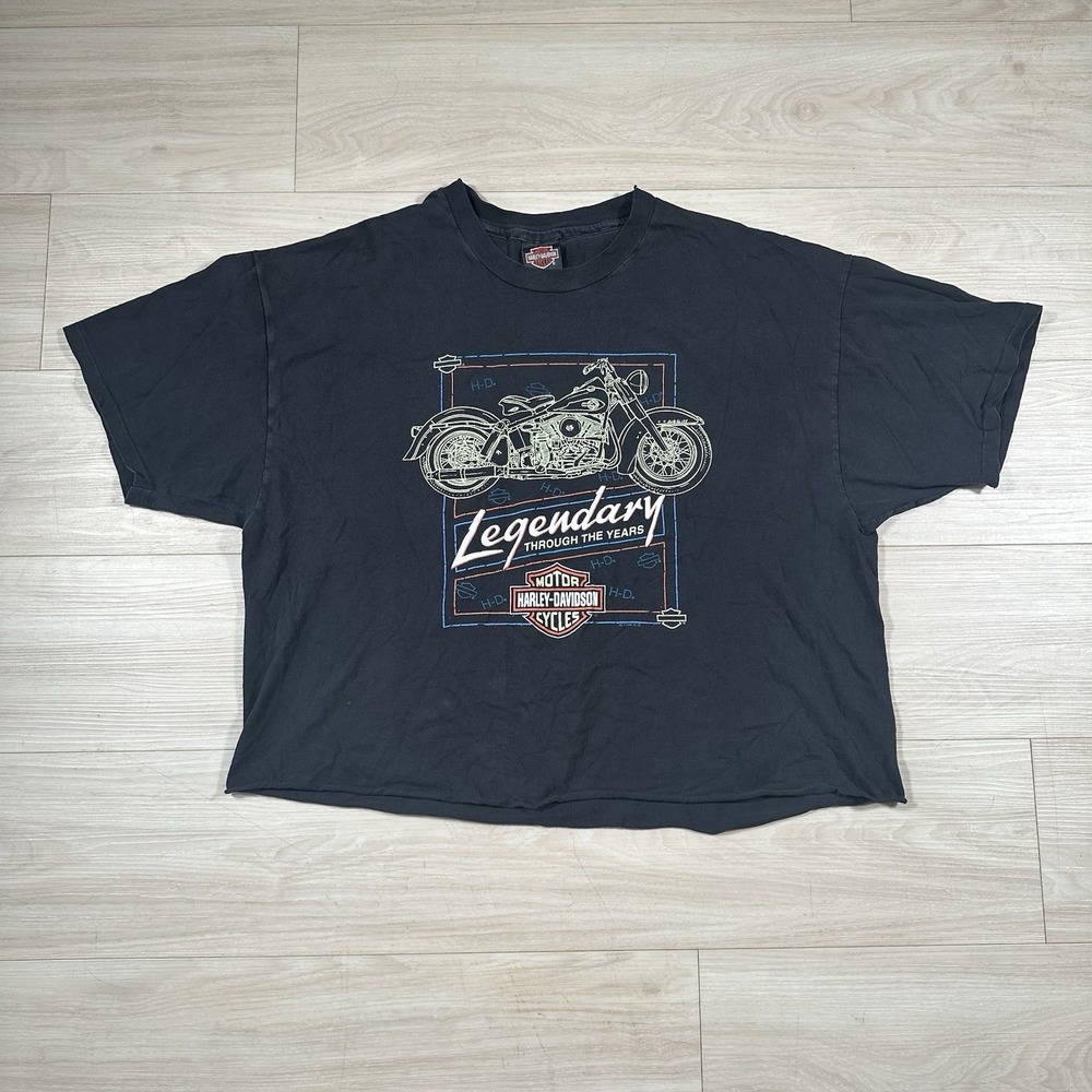 VINTAGE Harley Davidson Top Shirt 2XL Womens Black Arkansas Cropped Pullover